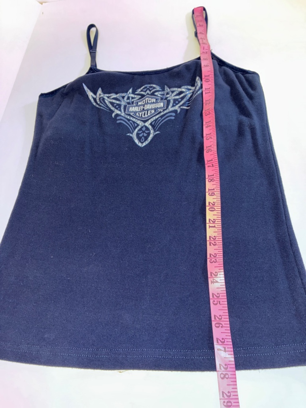 Harley-Davidson XL Women’s Dark Blue Cami  Top Silver Graphic Adjustable Straps - Picture 5 of 15